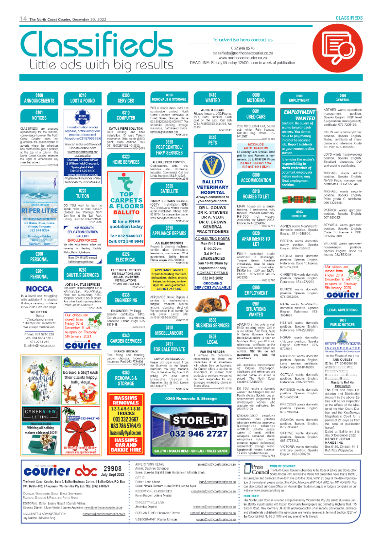 North Coast Courier 28 December 2022 page 14