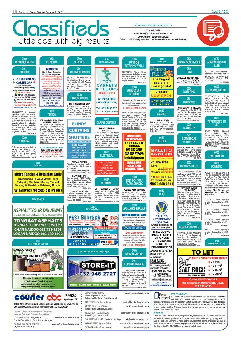 North Coast Courier 01 October 2021 page 16
