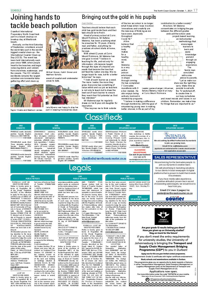 North Coast Courier 01 October 2021 page 17