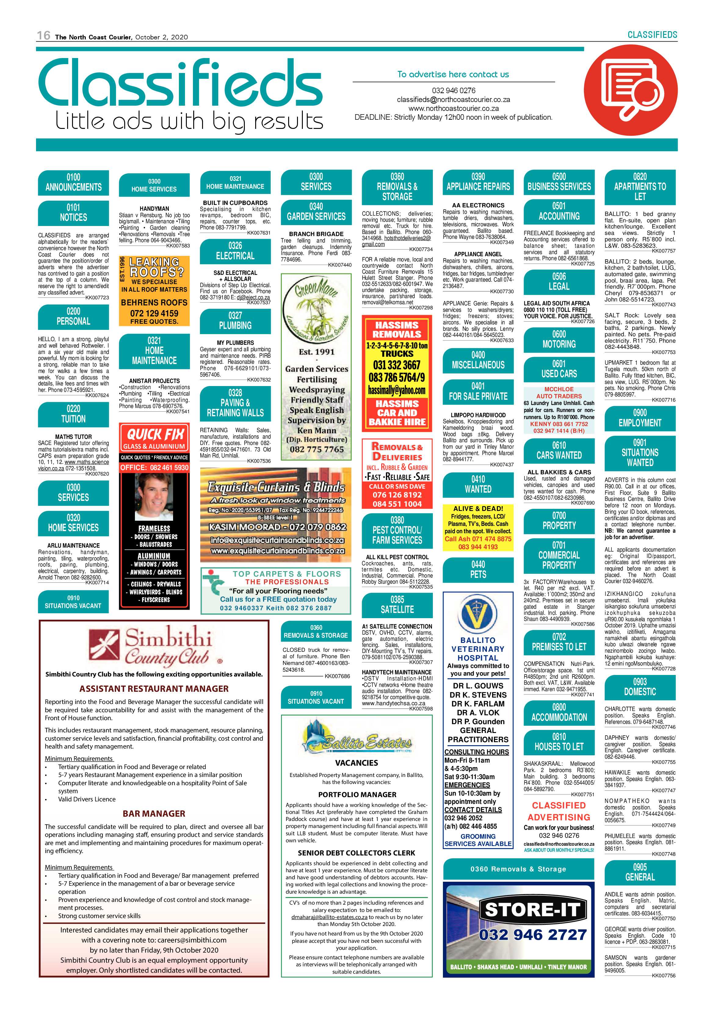 North Coast Courier 02 October 2020 page 16