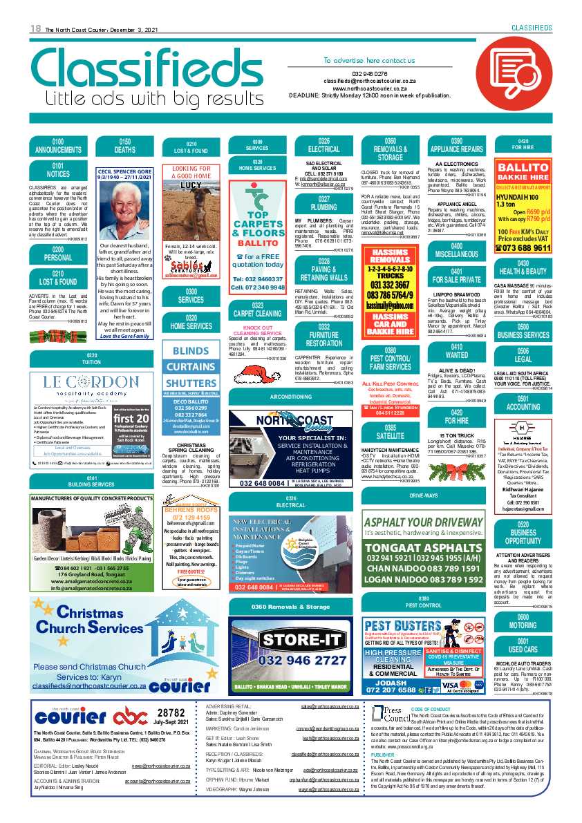North Coast Courier 03 December 2021 page 18