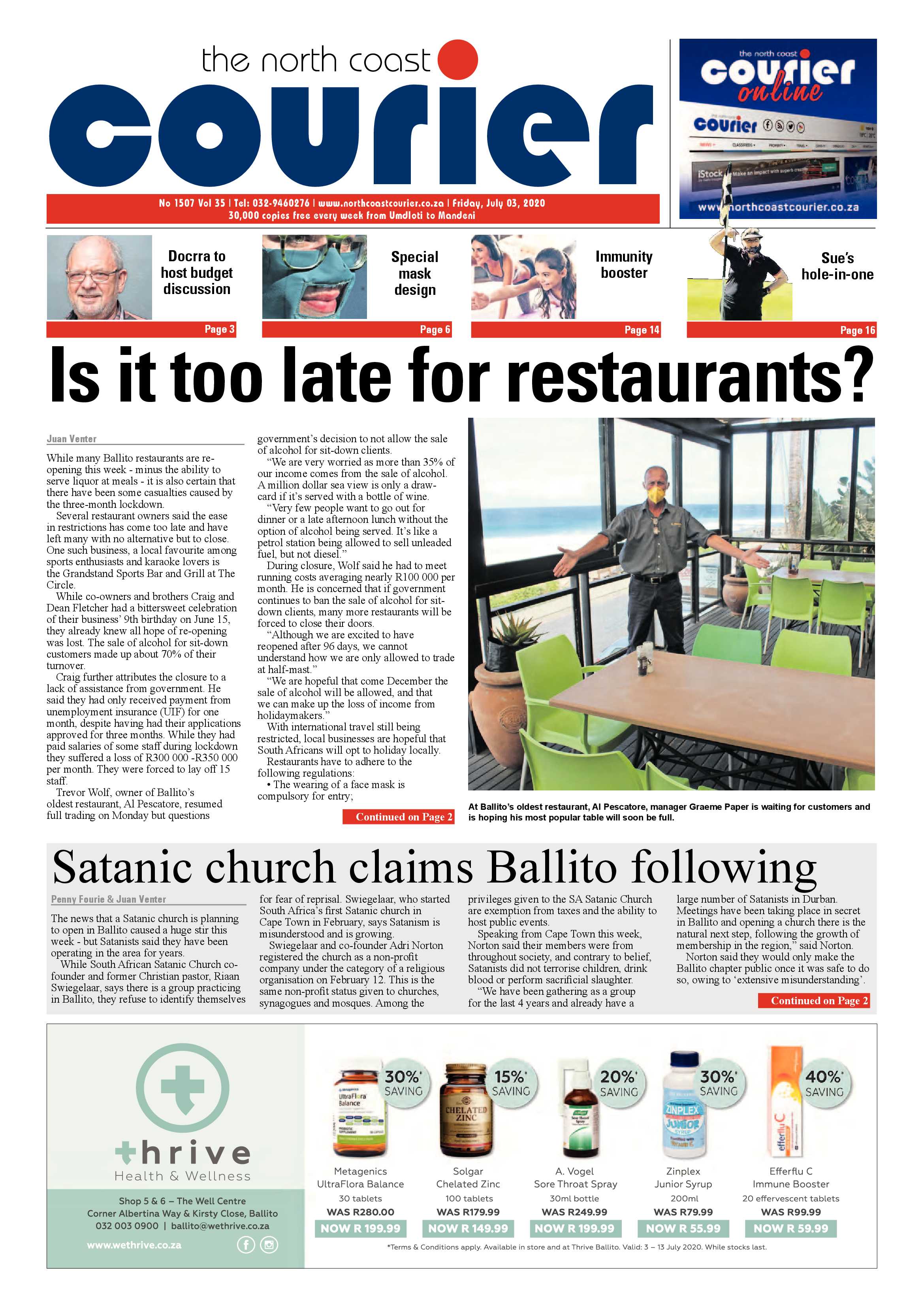North Coast Courier 03 July 2020 page 1