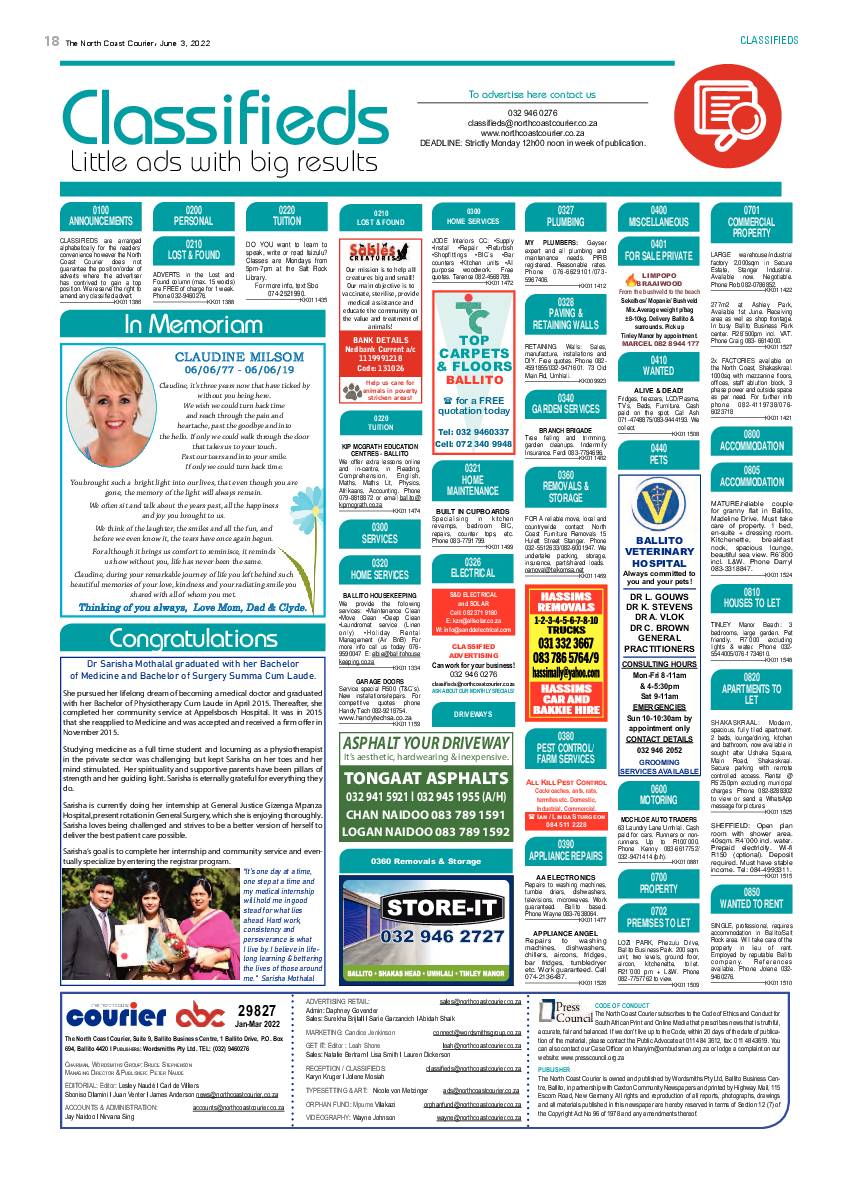 North Coast Courier 03 June 2022 page 18