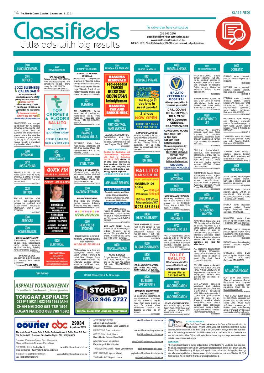 North Coast Courier 03 September 2021 page 14