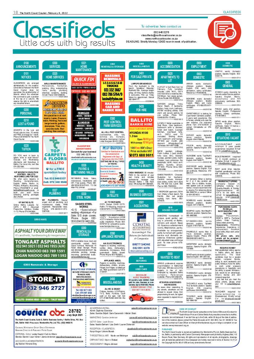 North Coast Courier 04 February 2022 page 18