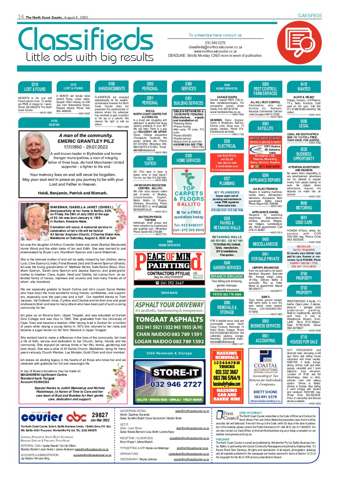 North Coast Courier 05 August 2022 page 14