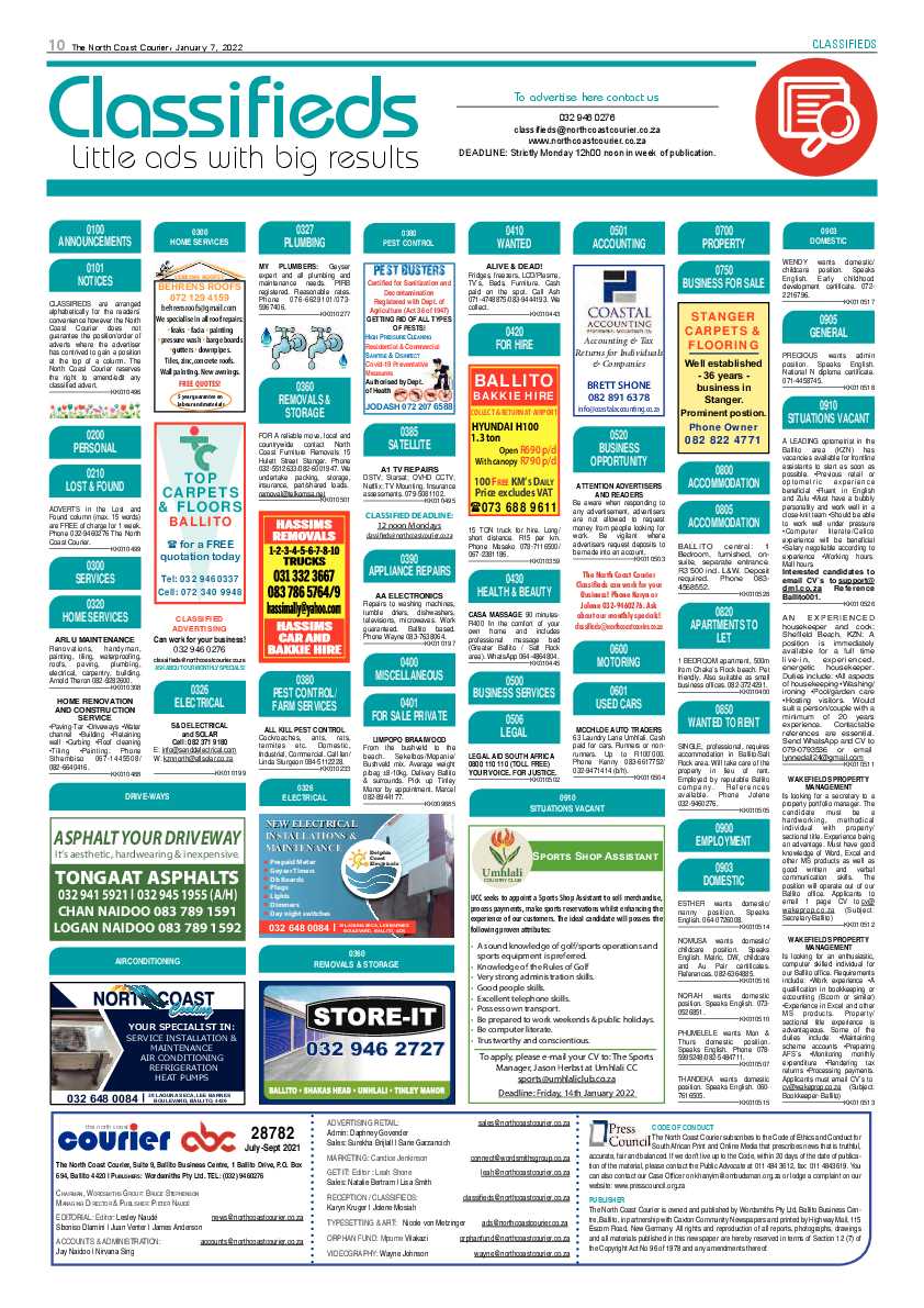 North Coast Courier 07 January 2022 page 10