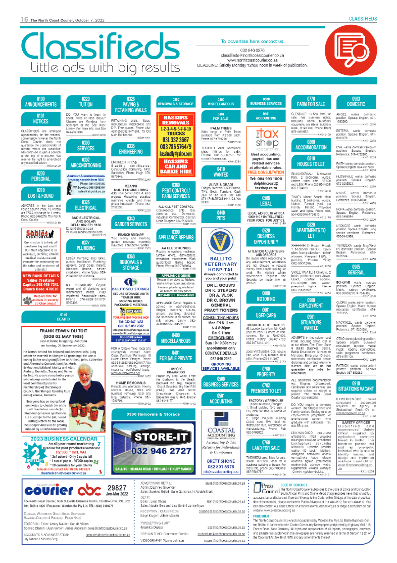 North Coast Courier 07 October 2022 page 16