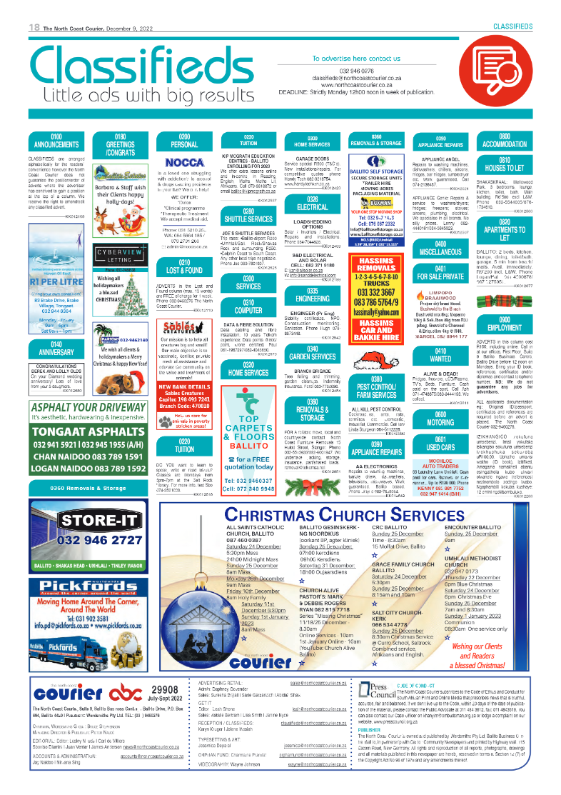 North Coast Courier 09 December 2022 page 18