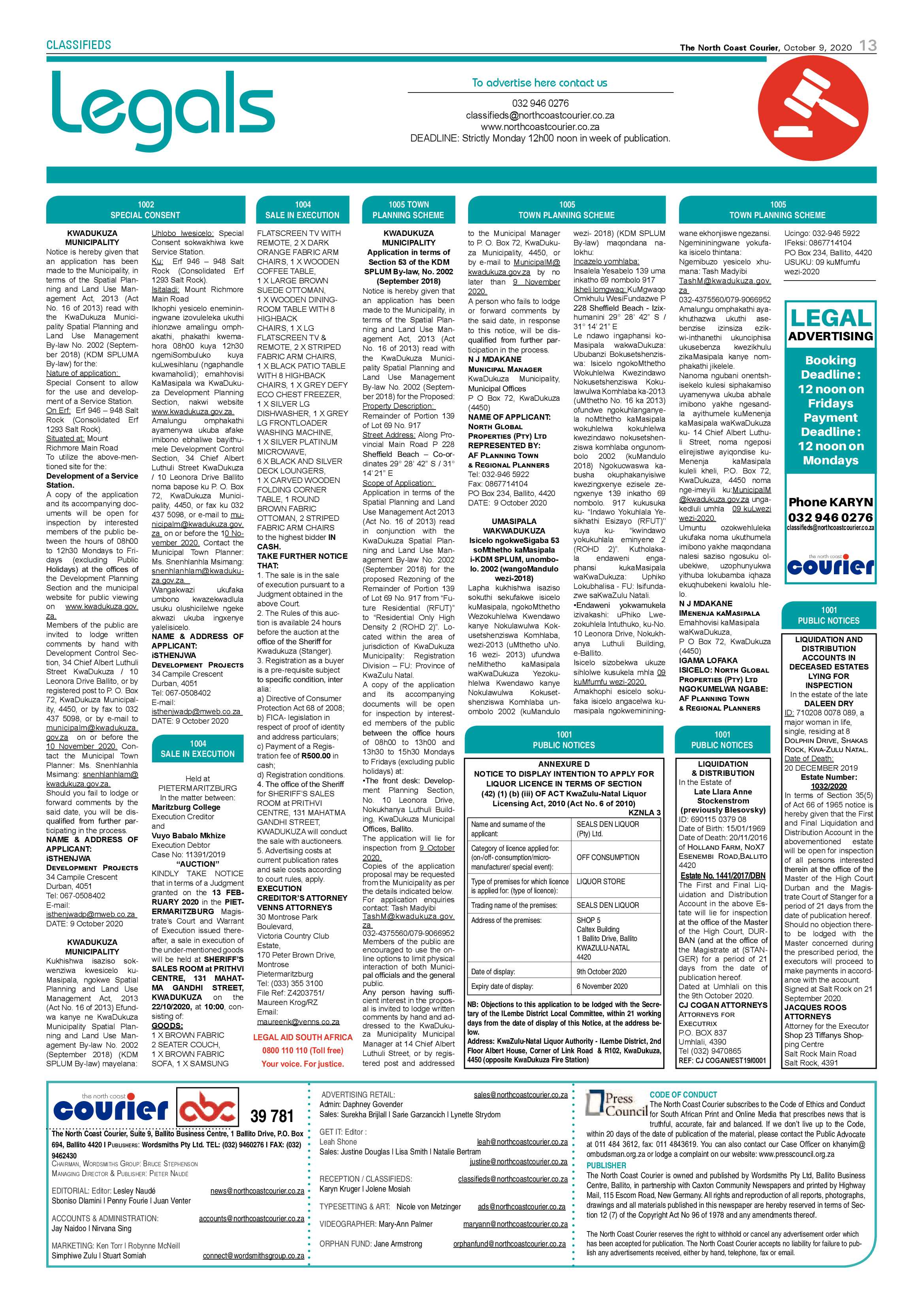 North Coast Courier 09 October 2020 page 13