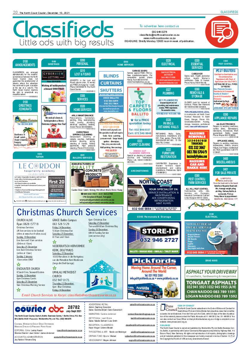 North Coast Courier 10 December 2021 page 20