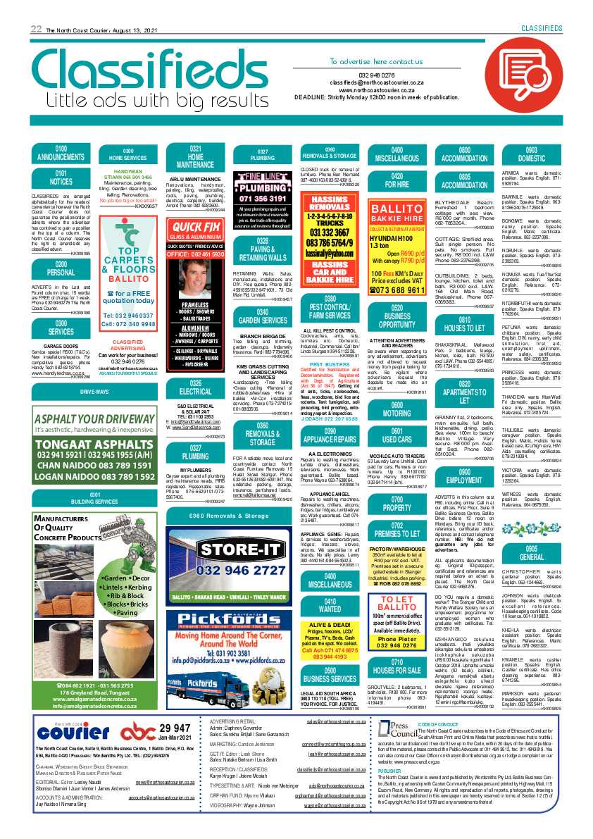 North Coast Courier 13 August 2021 page 22
