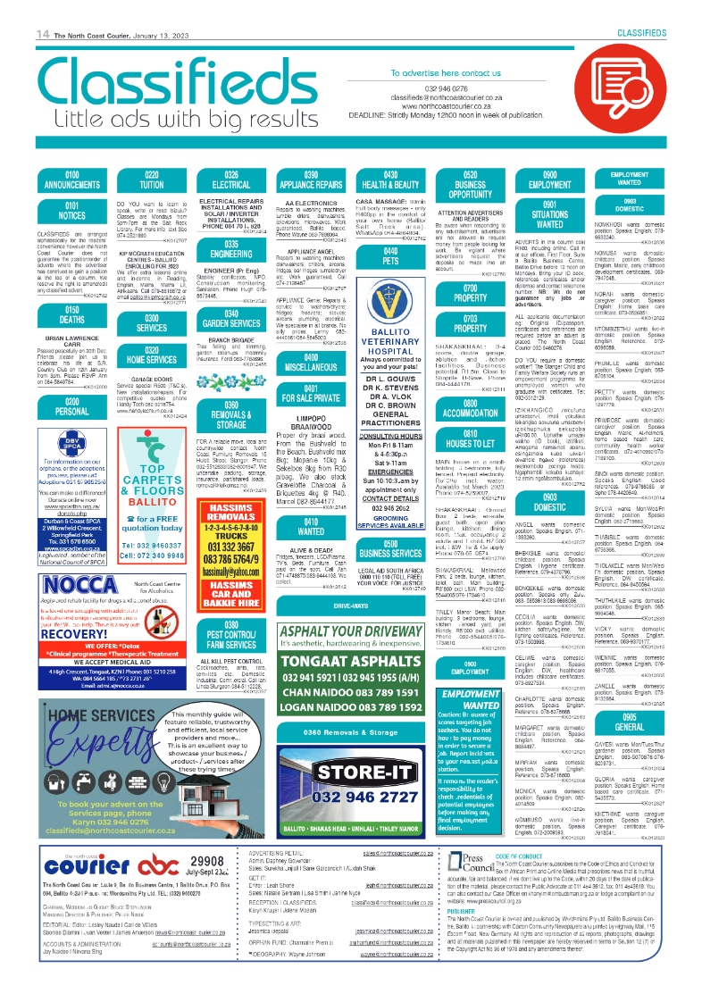 North Coast Courier 13 January 2023 page 14