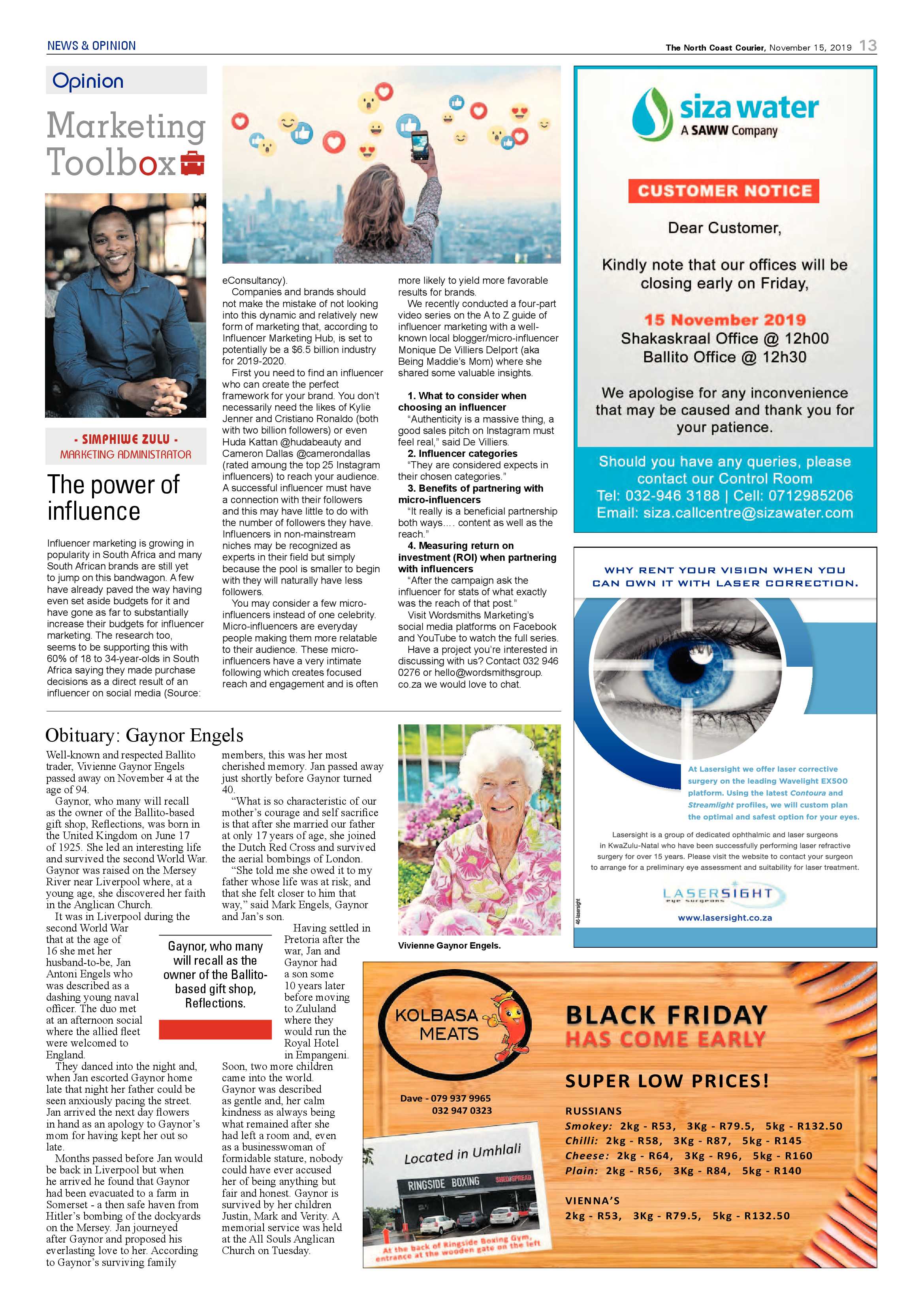 North Coast Courier 15 November 2019 page 13