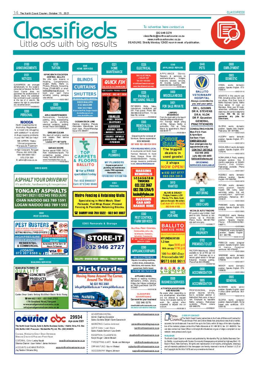 North Coast Courier 15 October 2021 page 14