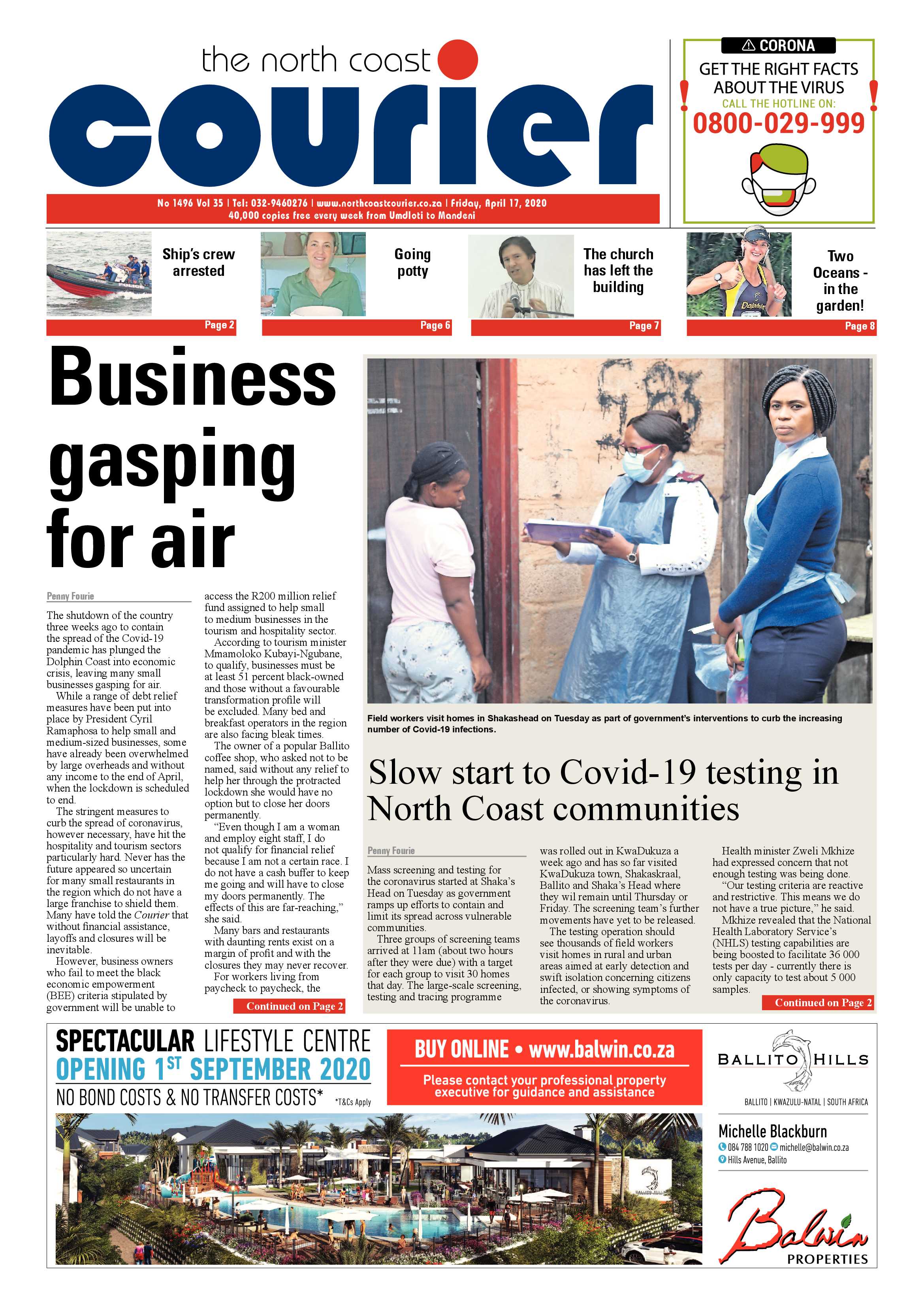 North Coast Courier 17 April 2020 page 1