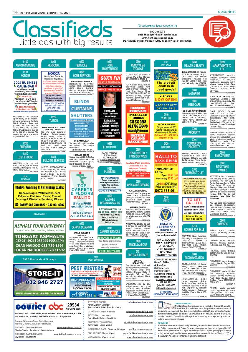North Coast Courier 17 September 2021 page 14