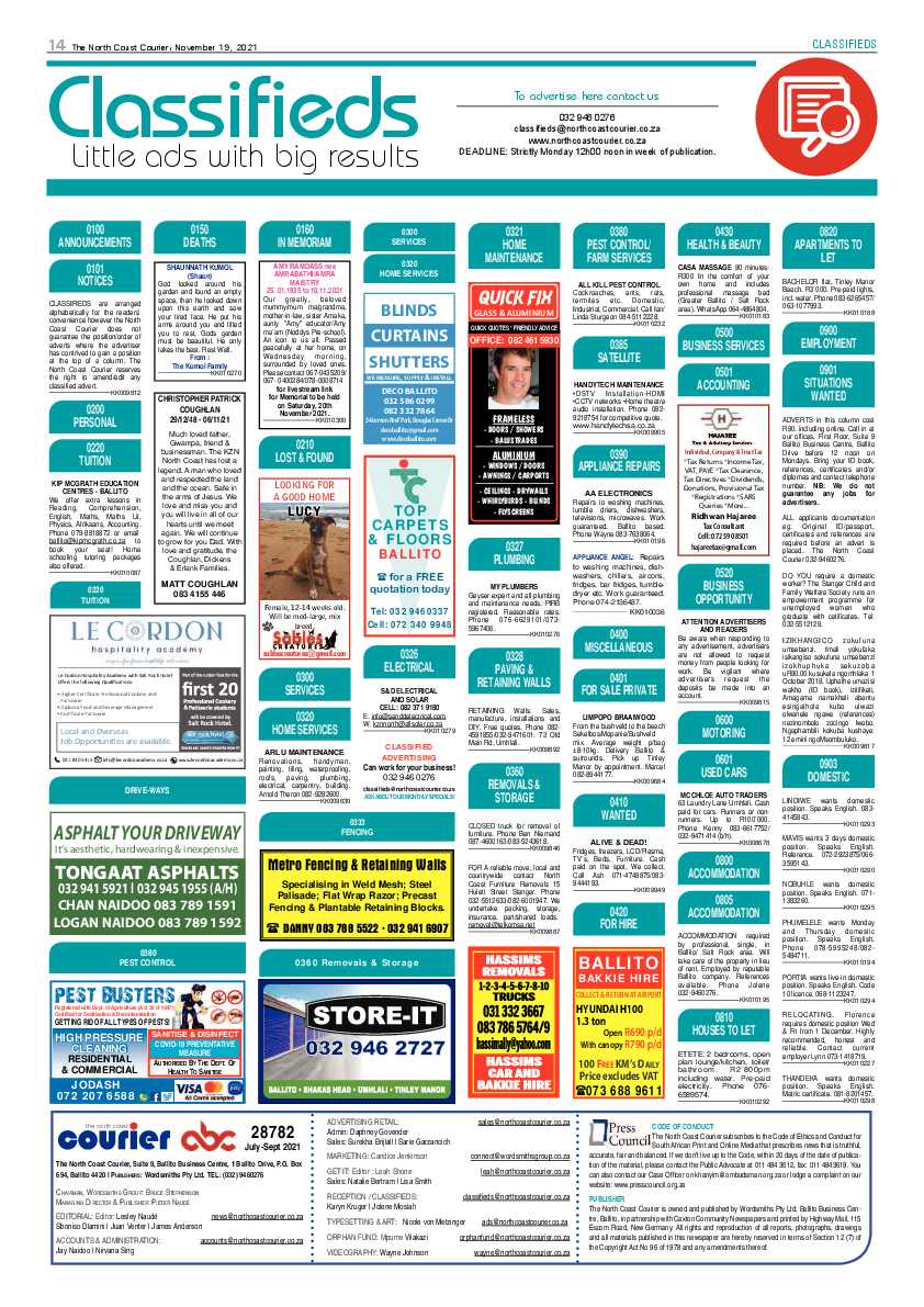 North Coast Courier 19 November 2021 page 14