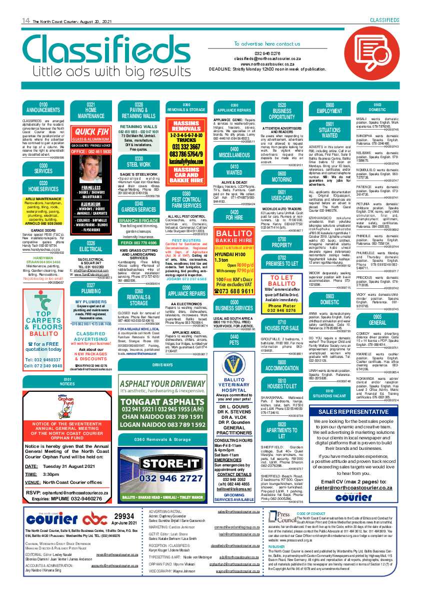 North Coast Courier 20 August 2021 page 14