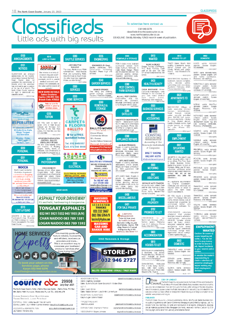 North Coast Courier 20 January 2023 page 18