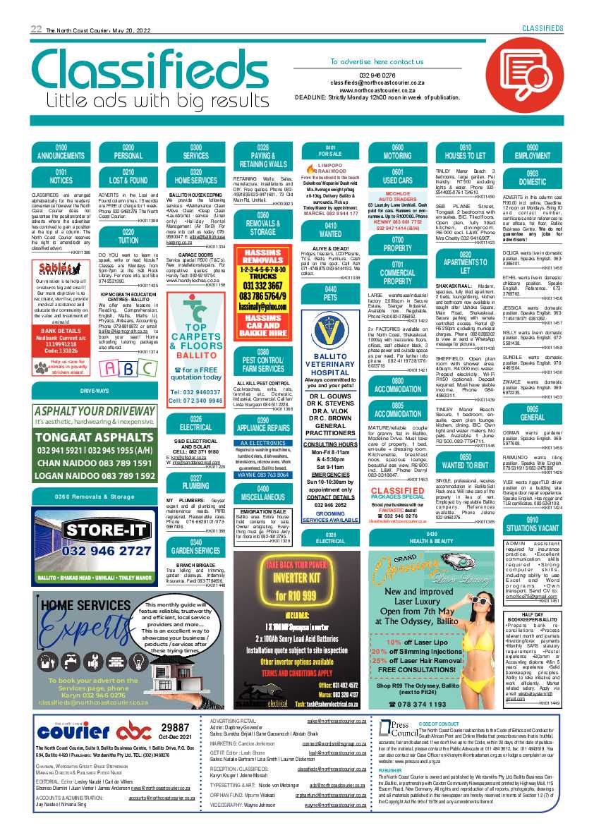North Coast Courier 20 May 2022 page 22