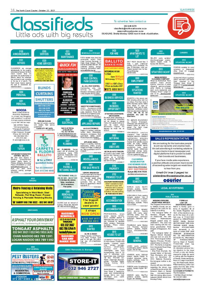 North Coast Courier 22 October 2021 page 14