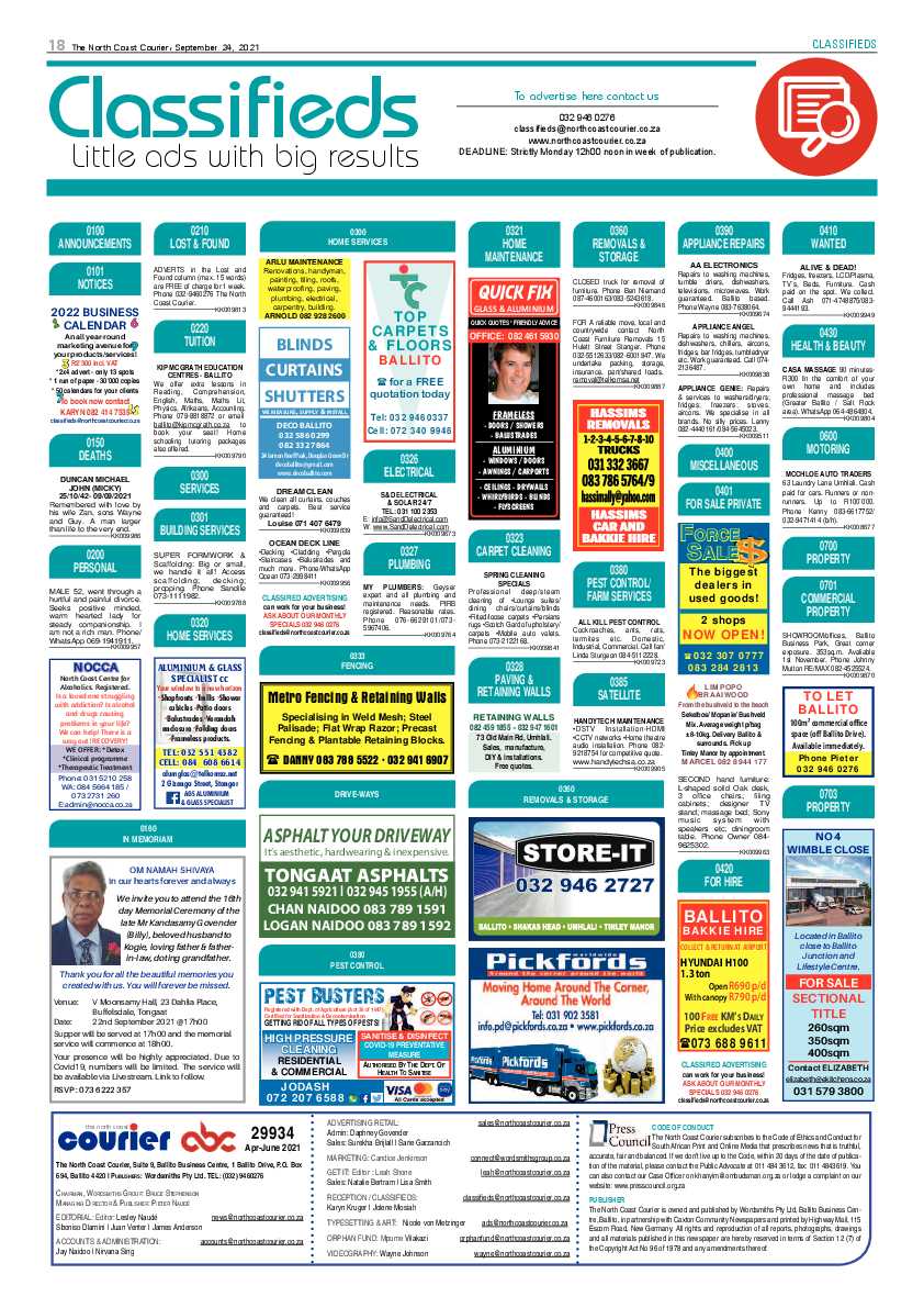 North Coast Courier 24 September 2021 page 18