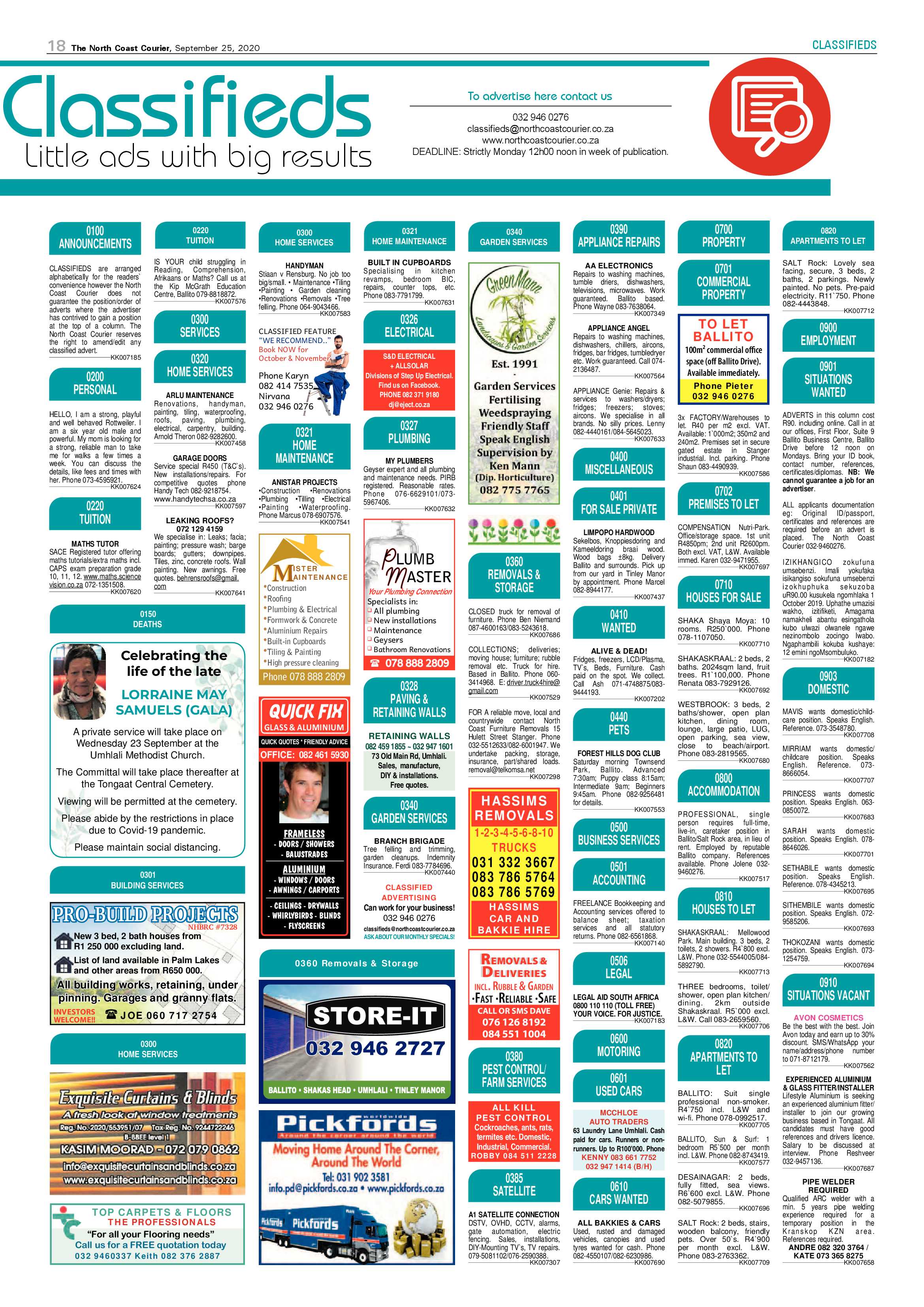 North Coast Courier 25 September 2020 page 18