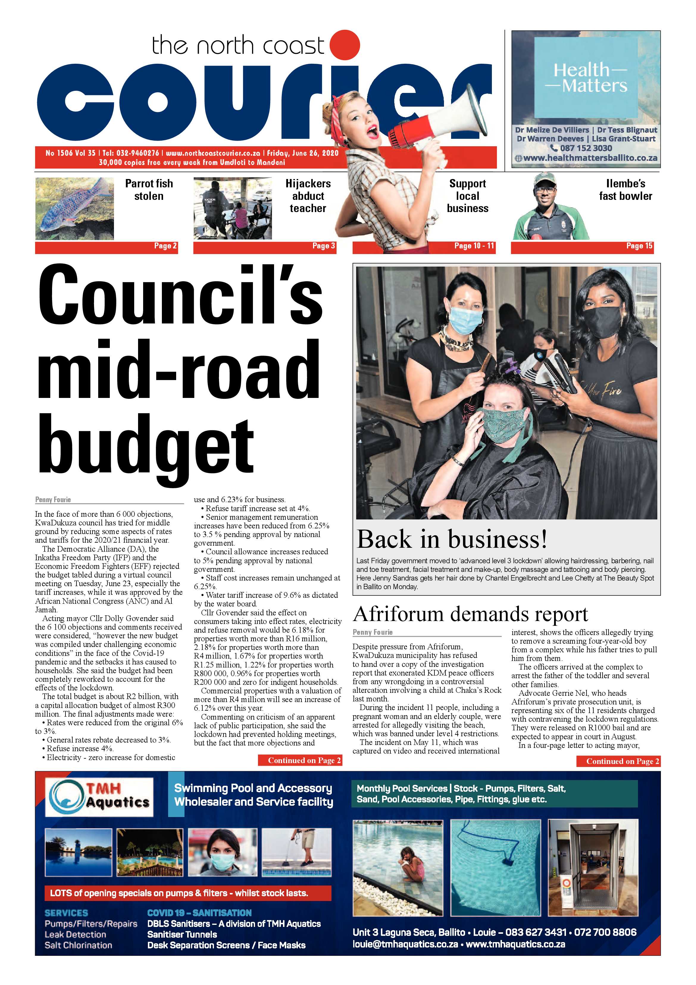 North Coast Courier 26 June 2020 page 1