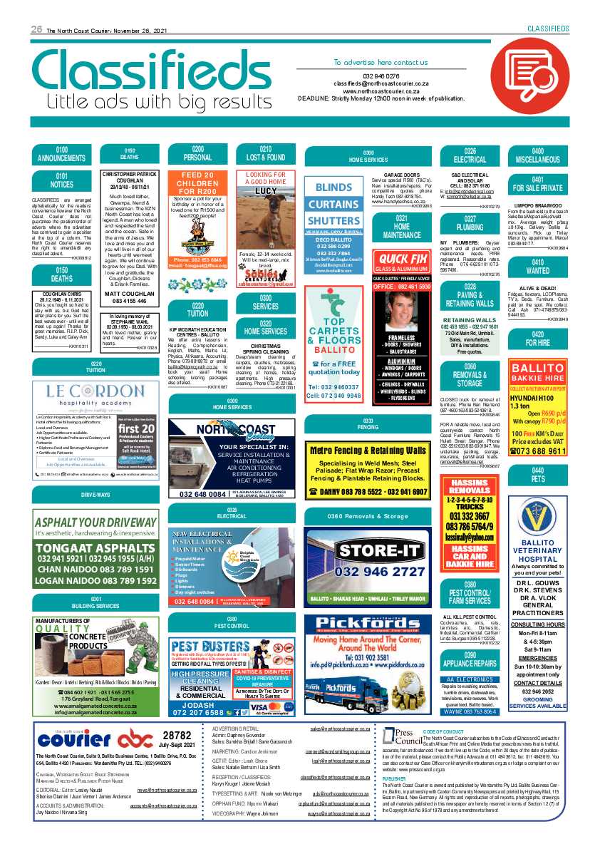 North Coast Courier 26 November 2021 page 26