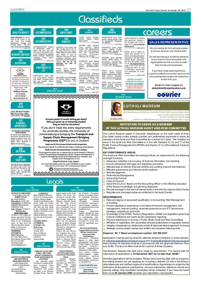 North Coast Courier 26 November 2021 page 27