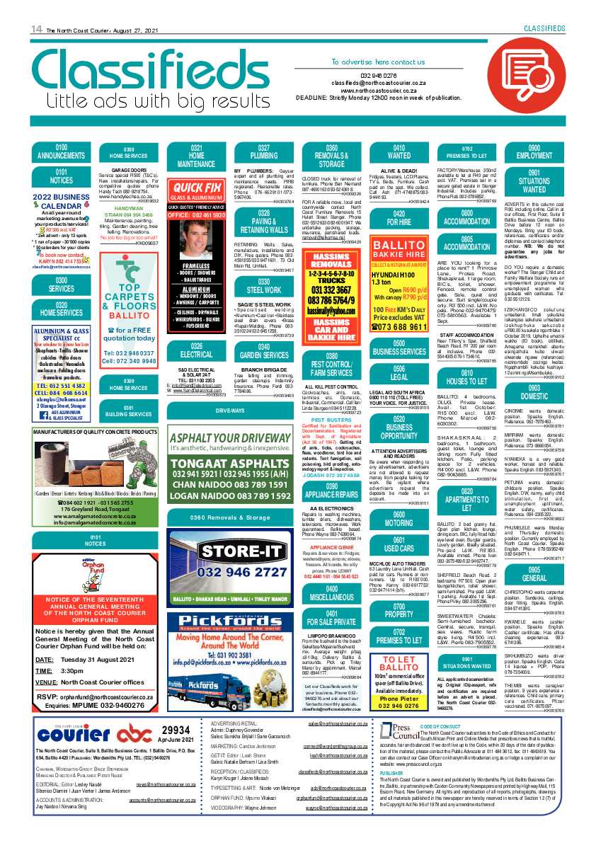 North Coast Courier 27 August 2021 page 14