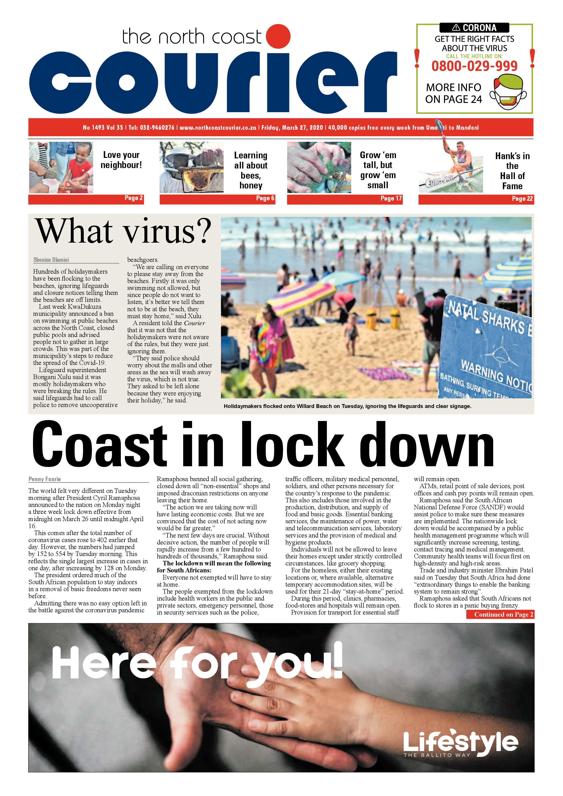 North Coast Courier 27 March 2020 page 1