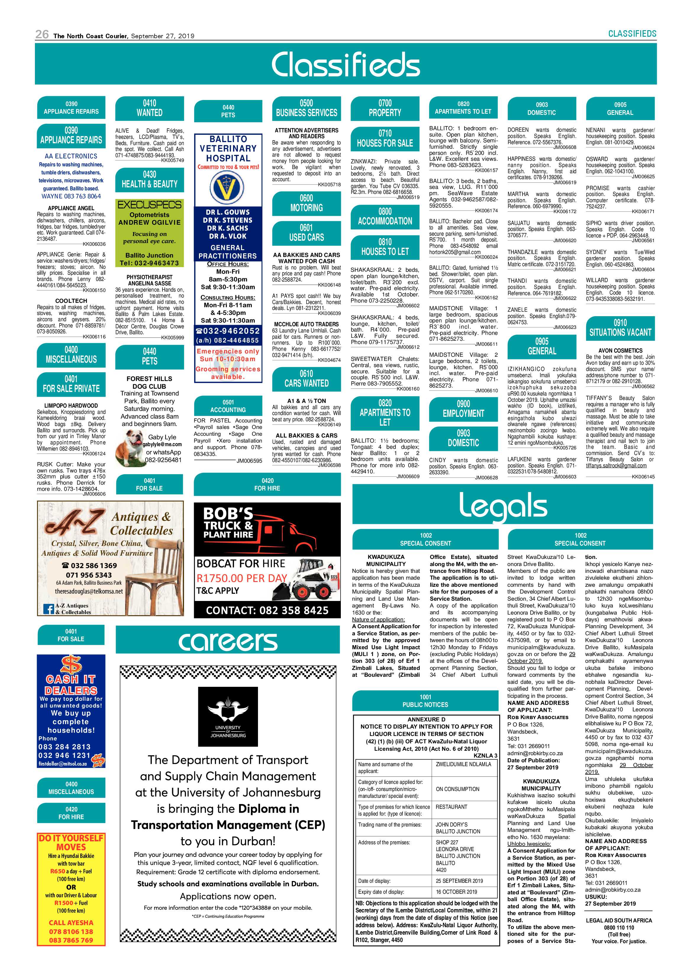 North Coast Courier 27 September 2019 page 26
