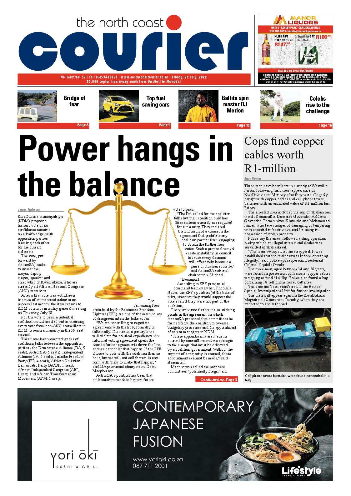 North Coast Courier 29 July 2022 page 1