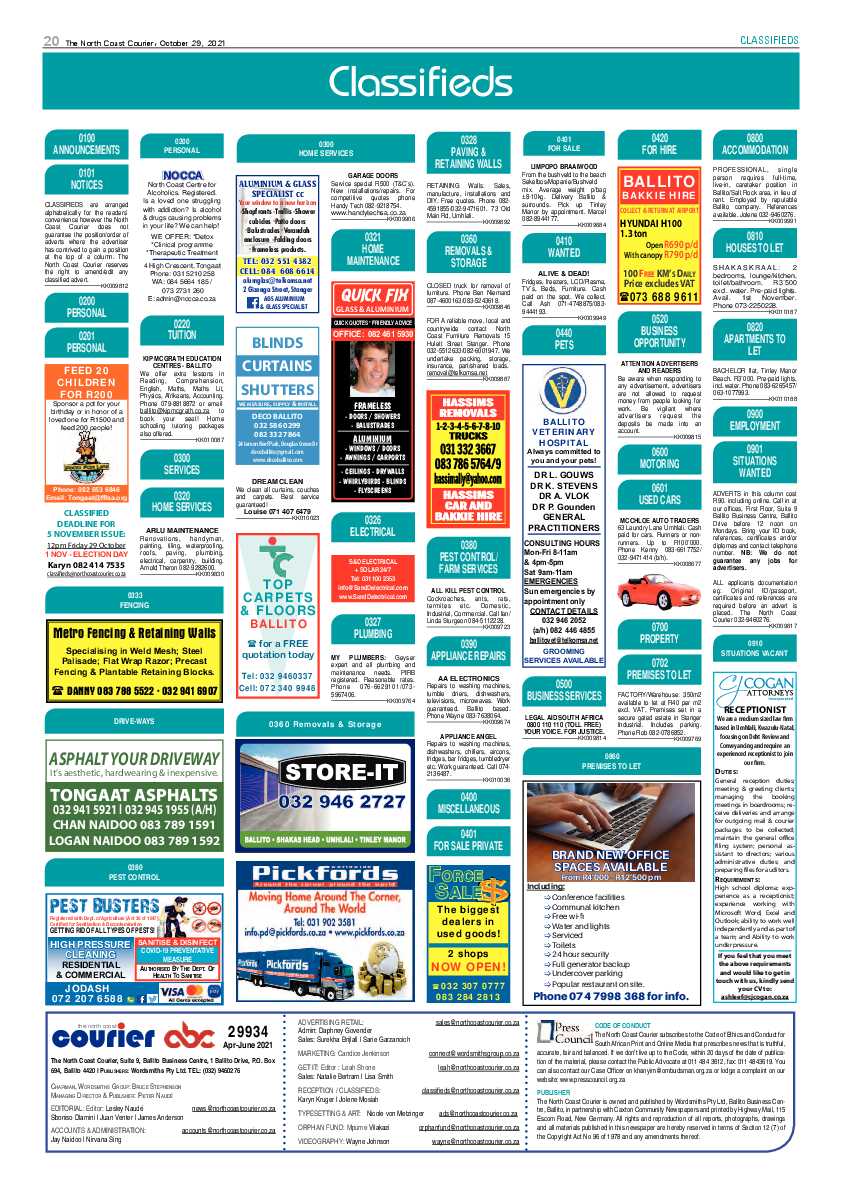 North Coast Courier 29 October 2021 page 20