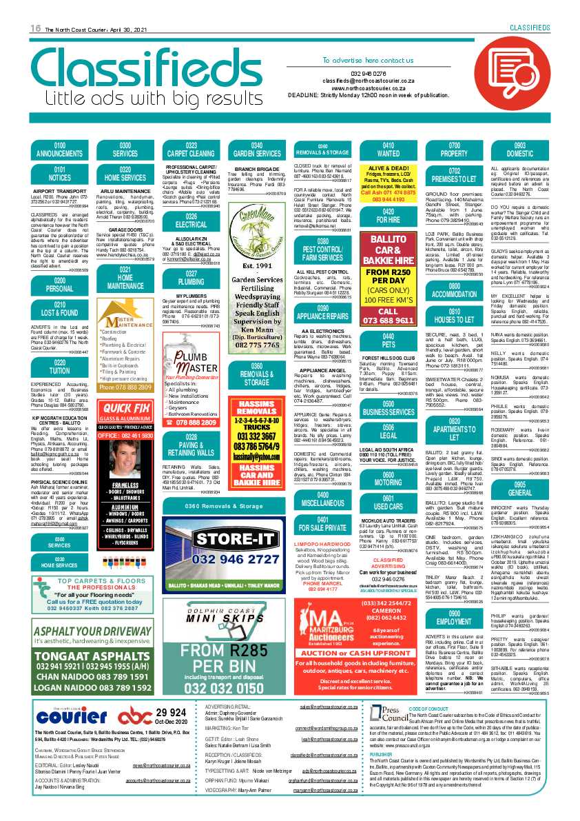 North Coast Courier 30 April 2021 page 16