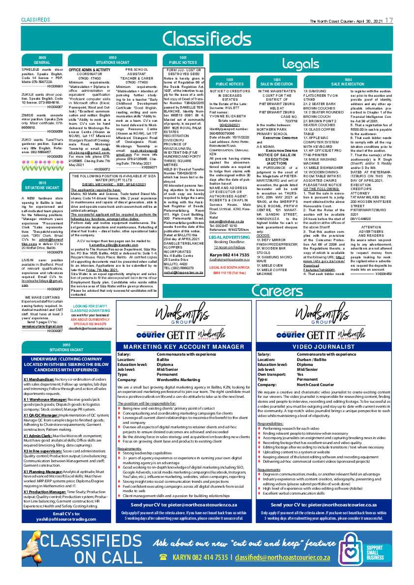 North Coast Courier 30 April 2021 page 17