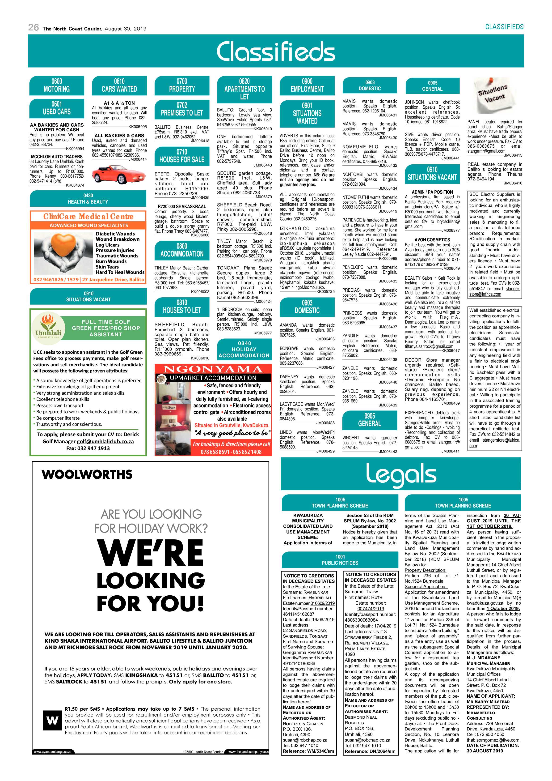 North Coast Courier 30 August 2019 page 26