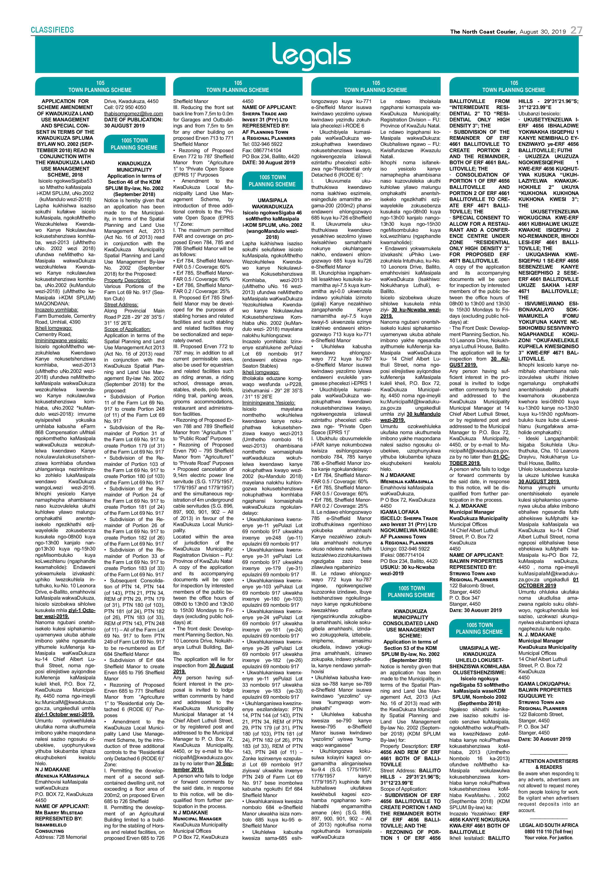 North Coast Courier 30 August 2019 page 27