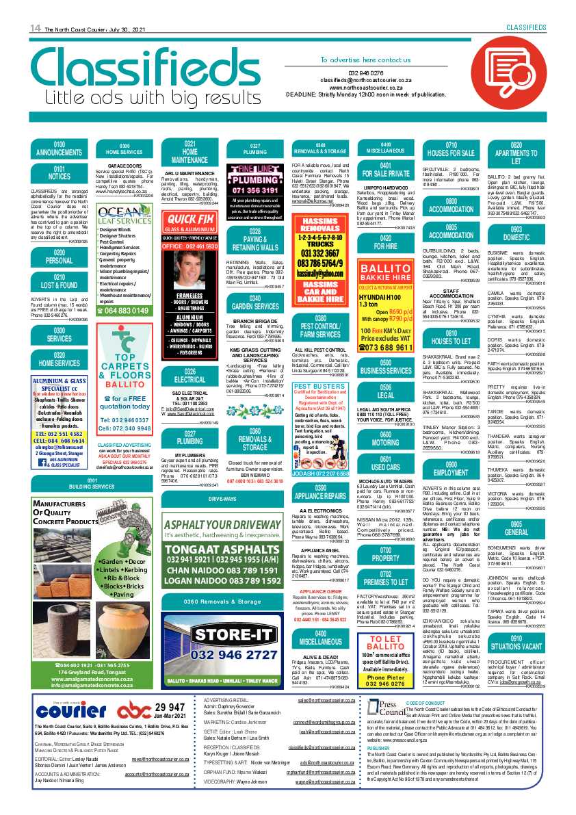 North Coast Courier 30 July 2021 page 14