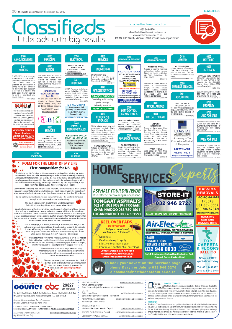 North Coast Courier 30 September 2022 page 20