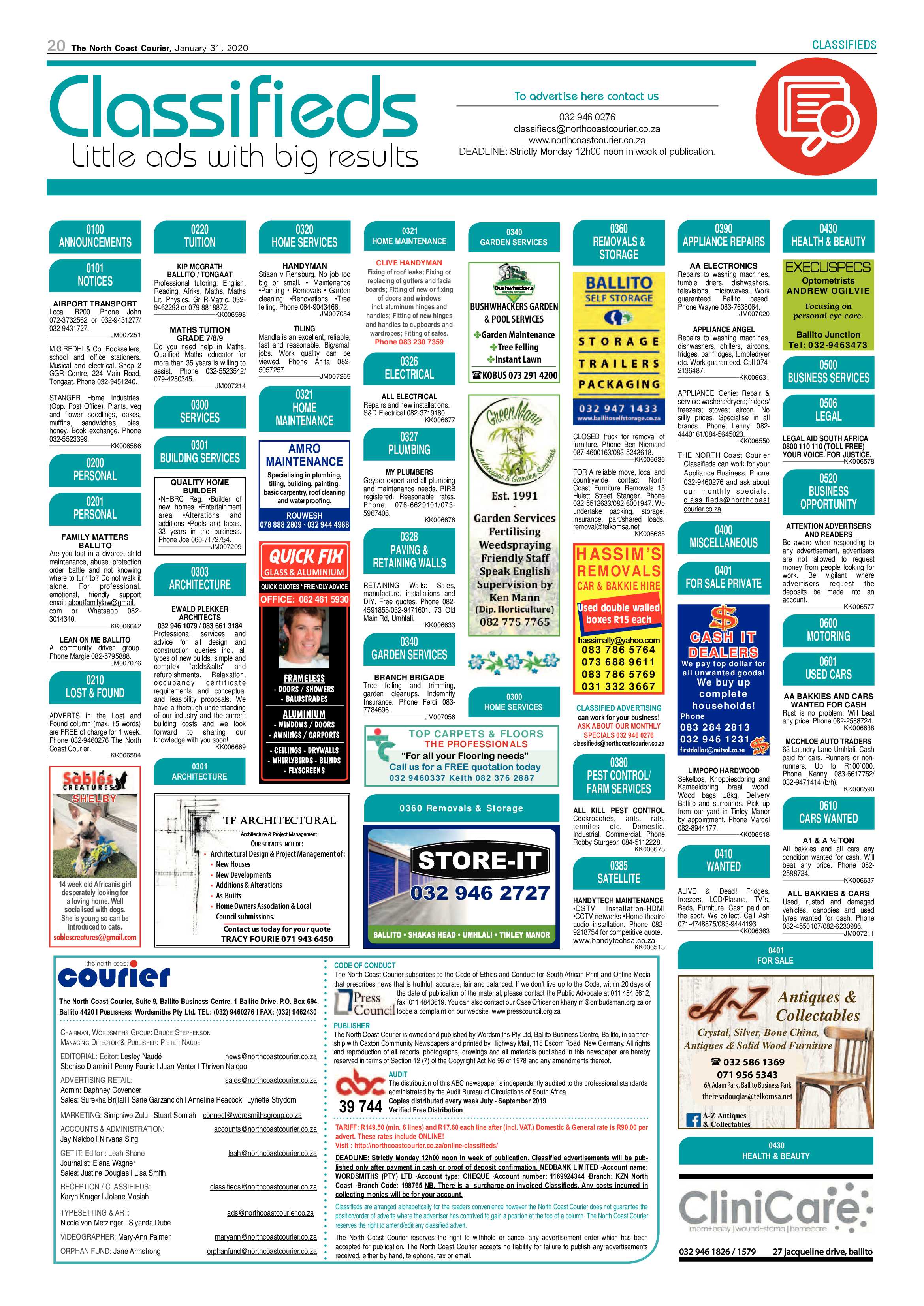 North Coast Courier 31 January 2020 page 20