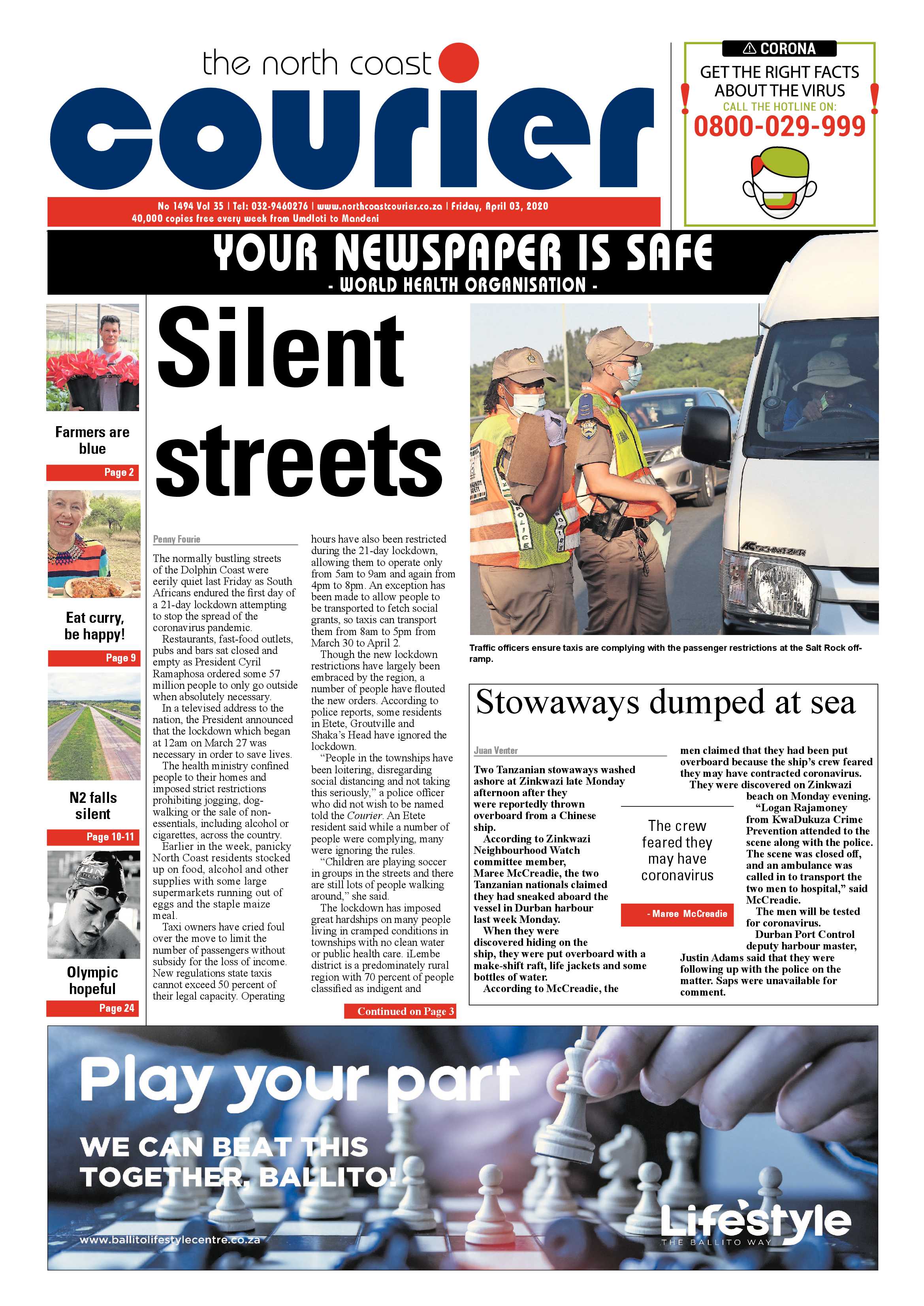 North Coast Courier 3 April 2020 page 1