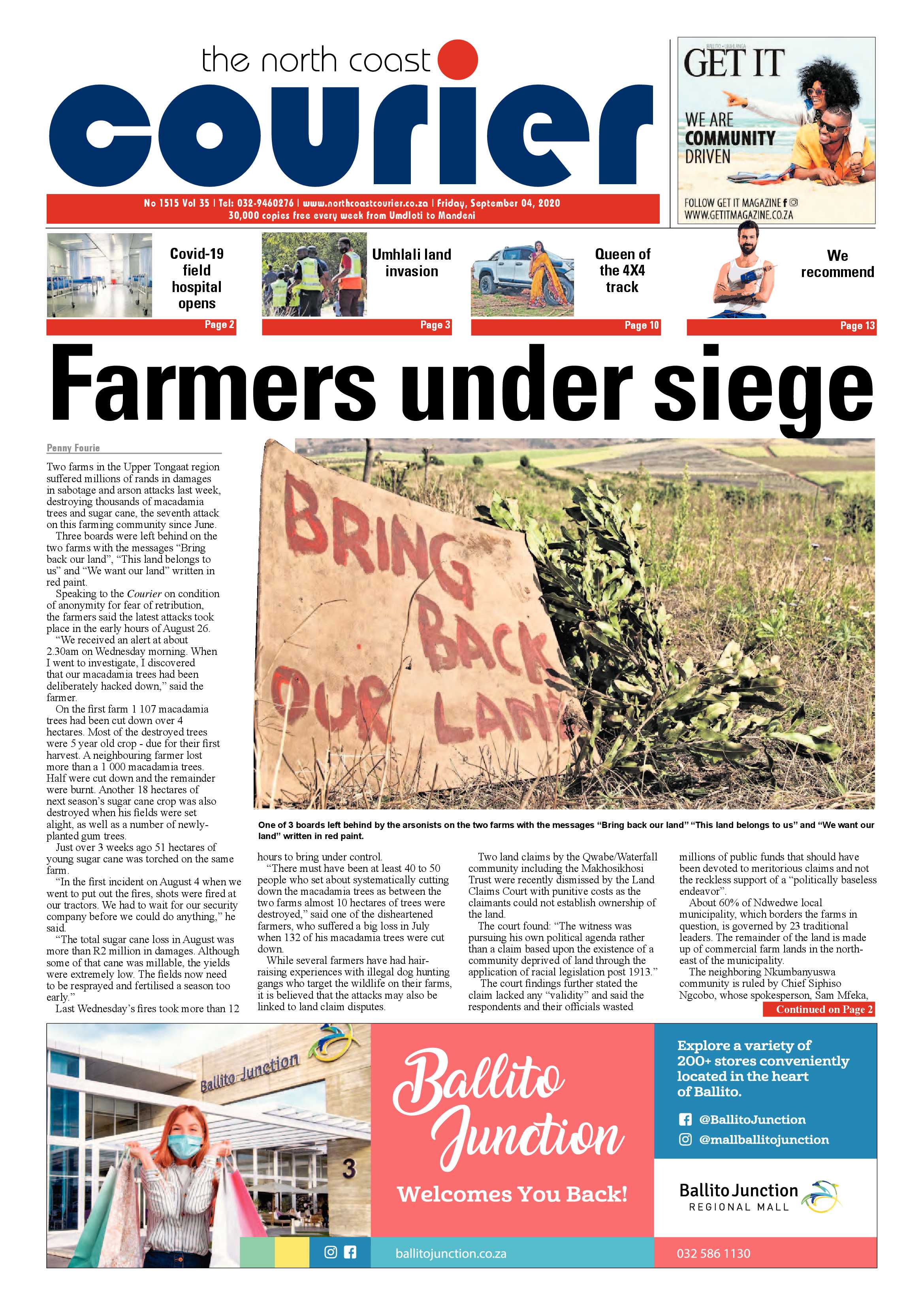 North Coast Courier 4 September 2020 page 1