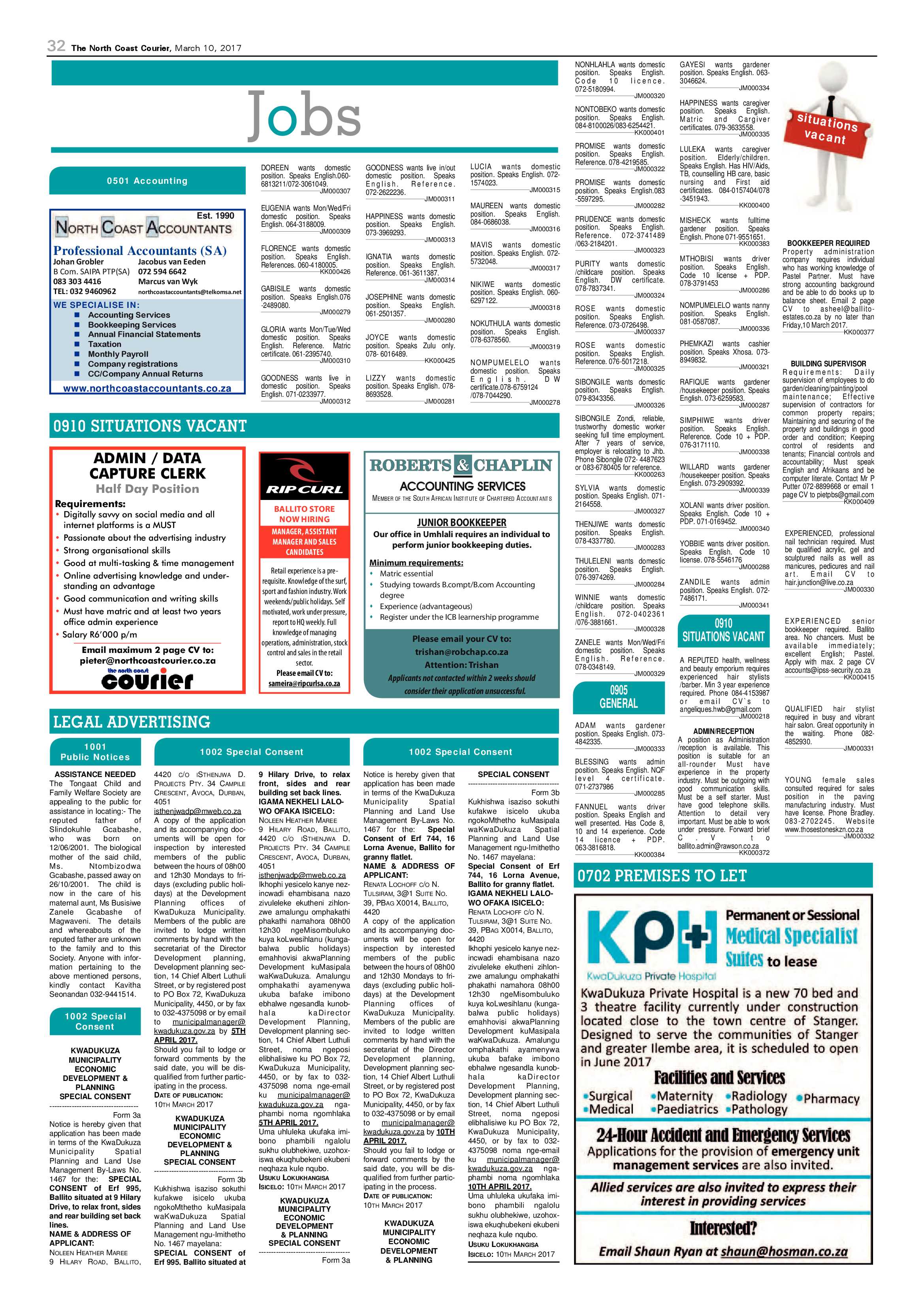 The North Coast Courier – 10 March 2017 page 32