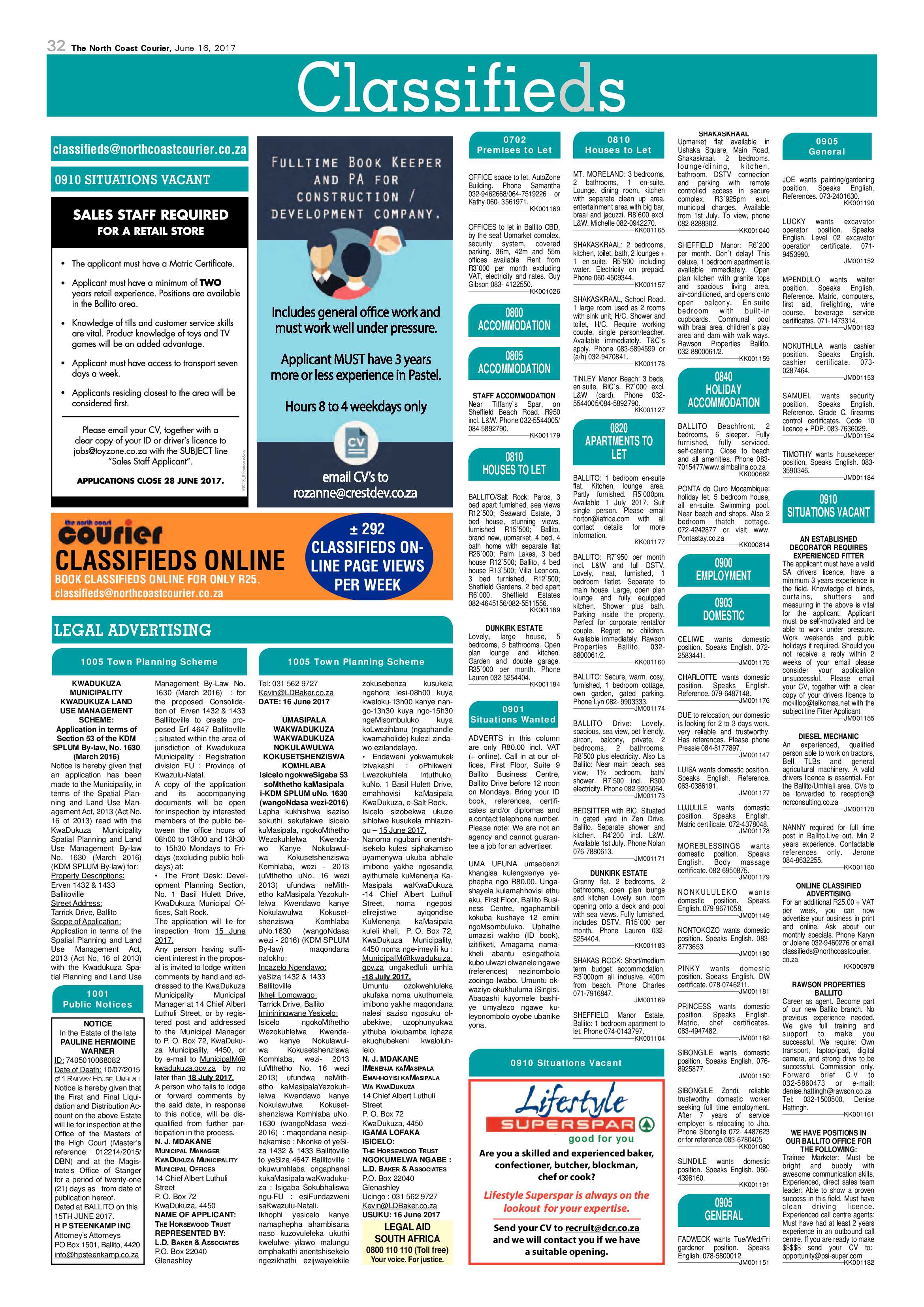 The North Coast Courier – 16 June 2017 page 32