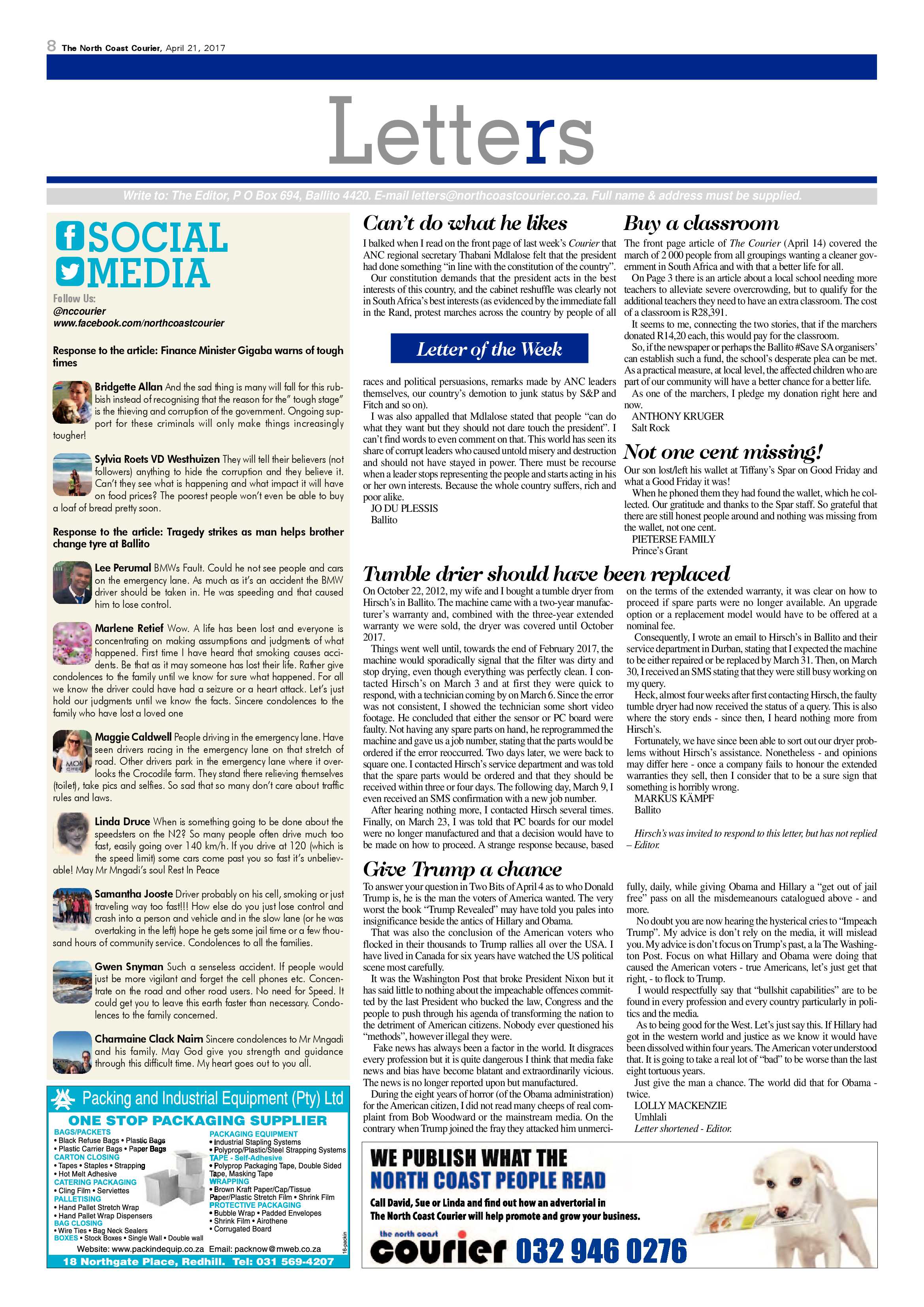 The North Coast Courier – 21 April 2017 page 8