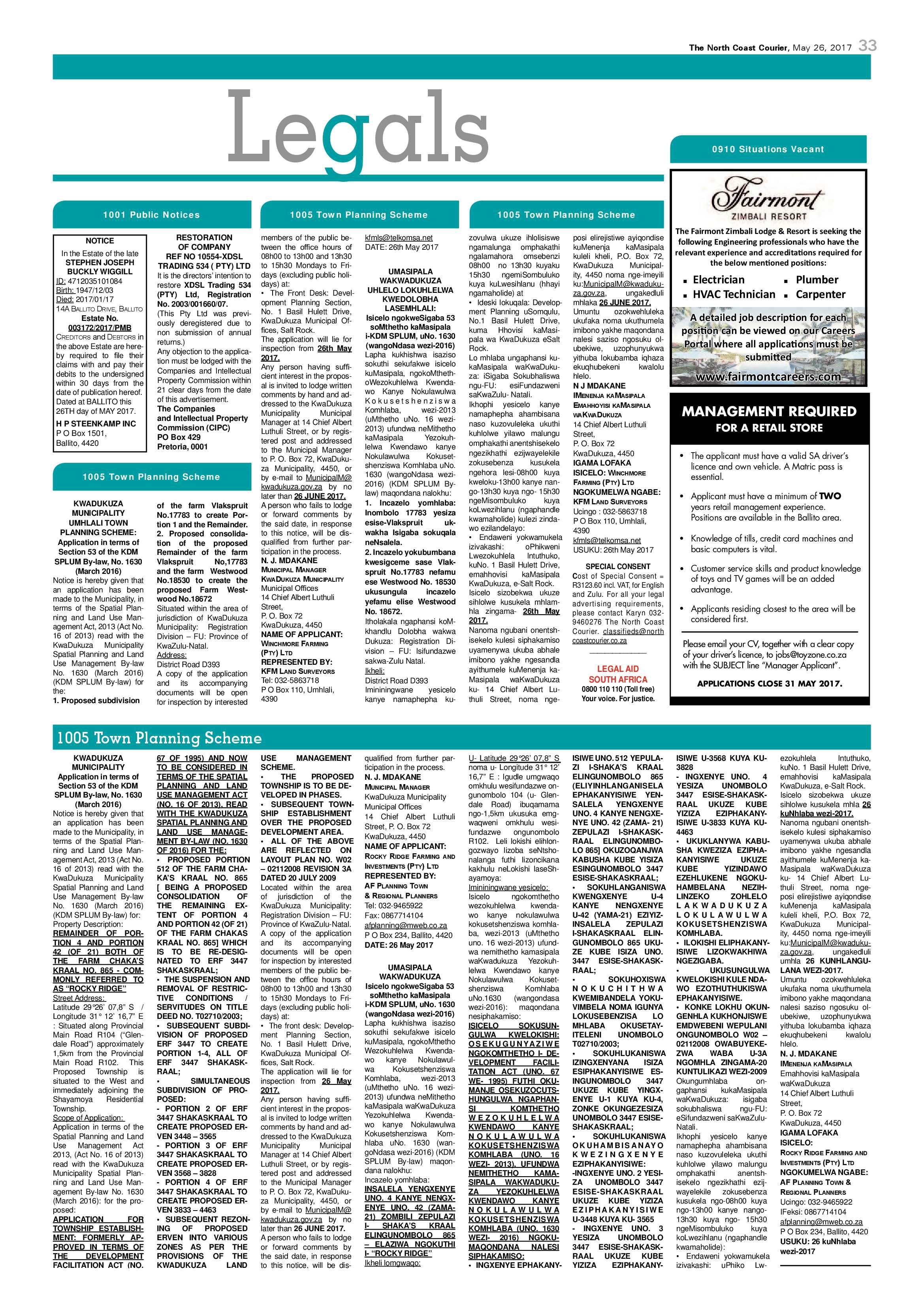 The North Coast Courier – 26 May 2017 page 33