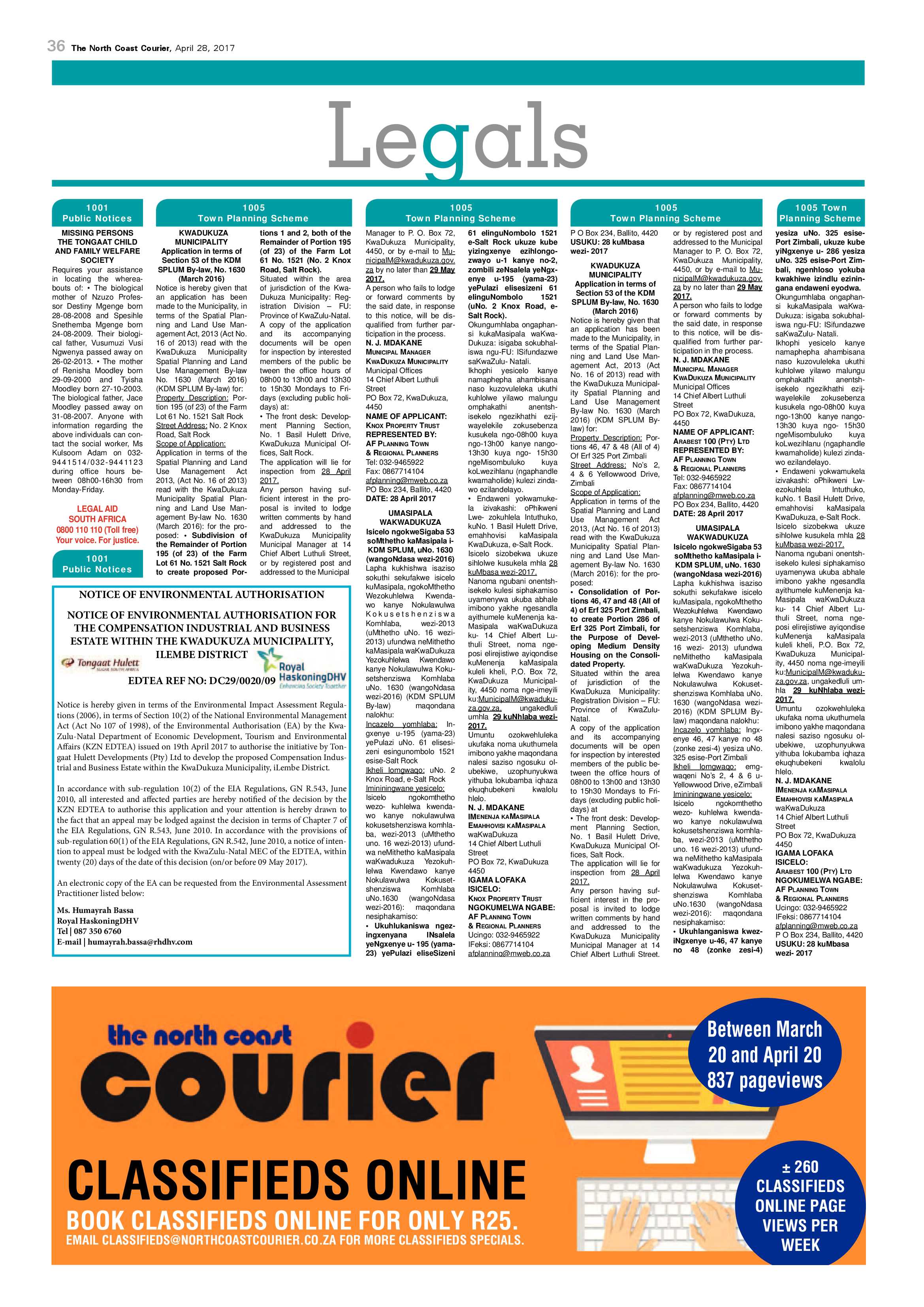The North Coast Courier – 28 April 2017 page 36